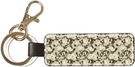 Retro Magnolia Aesthetically Flower Leather Keychain Women Men Cute Funny Novelty Car Key Chains Holder