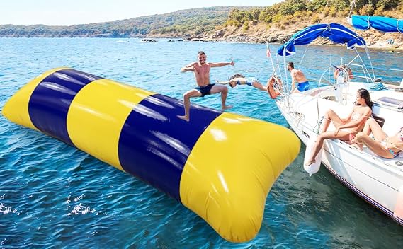 Inflatable Water Catapult Jump Blob, Inflatable Water Drop Jumping Bag Jumping Pillow with Air Pump, Suitable for Adults and Children (Yellow + Blue, 16.5ft x 6.5ft)