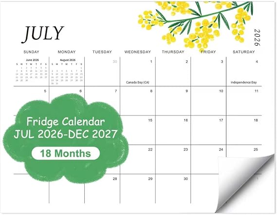 2026-2027 Magnetic Fridge Calendar, 15"x12", July 2026-Dec 2027, Botanical