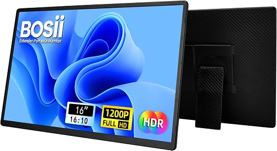 BOSII Portable Monitor for Laptops - Dual 16" IPS FHD 1200P Extended Dual Monitor for Laptop Compatible with Windows Mac Travel Work