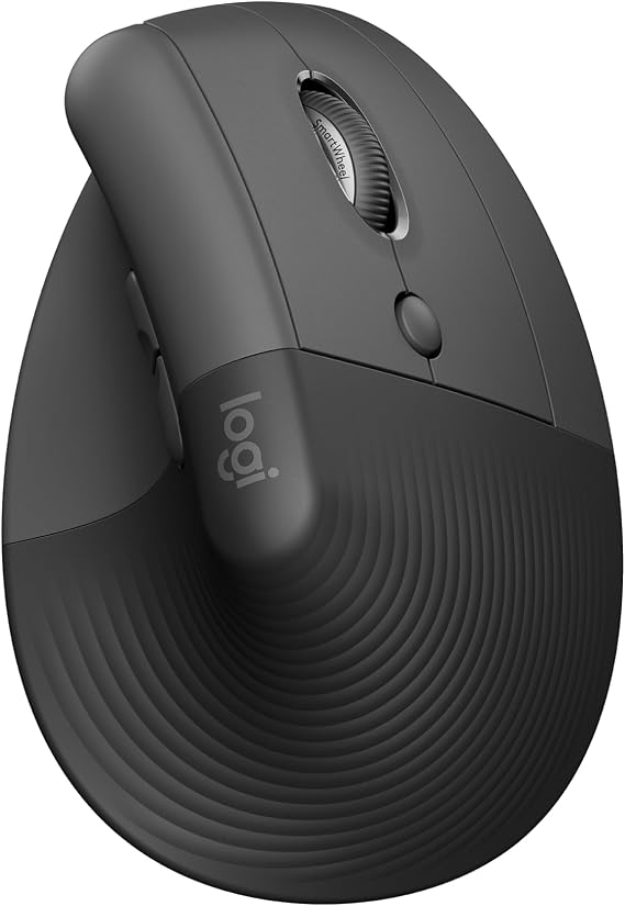 Logitech Lift Vertical Ergonomic Mouse | Wireless, Bluetooth or Logi Bolt receiver, Quiet clicks, 4 buttons, Windows/macOS/iPadOS, Laptop, PC - Grey
