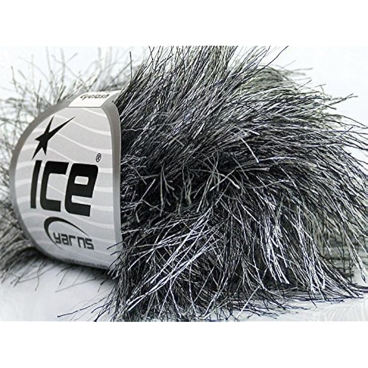 Black & White Extra Long Eyelash Yarn Ice Luxurious Fun Fur 50gr 38yds