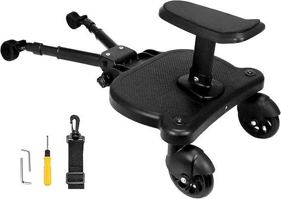 Universal Stroller Board Buggy Board with Removable Seat, Stroller Glider Board for Most Brands of Strollers, Stroller Standing Board, Holds Kids Up to 55 lbs Black