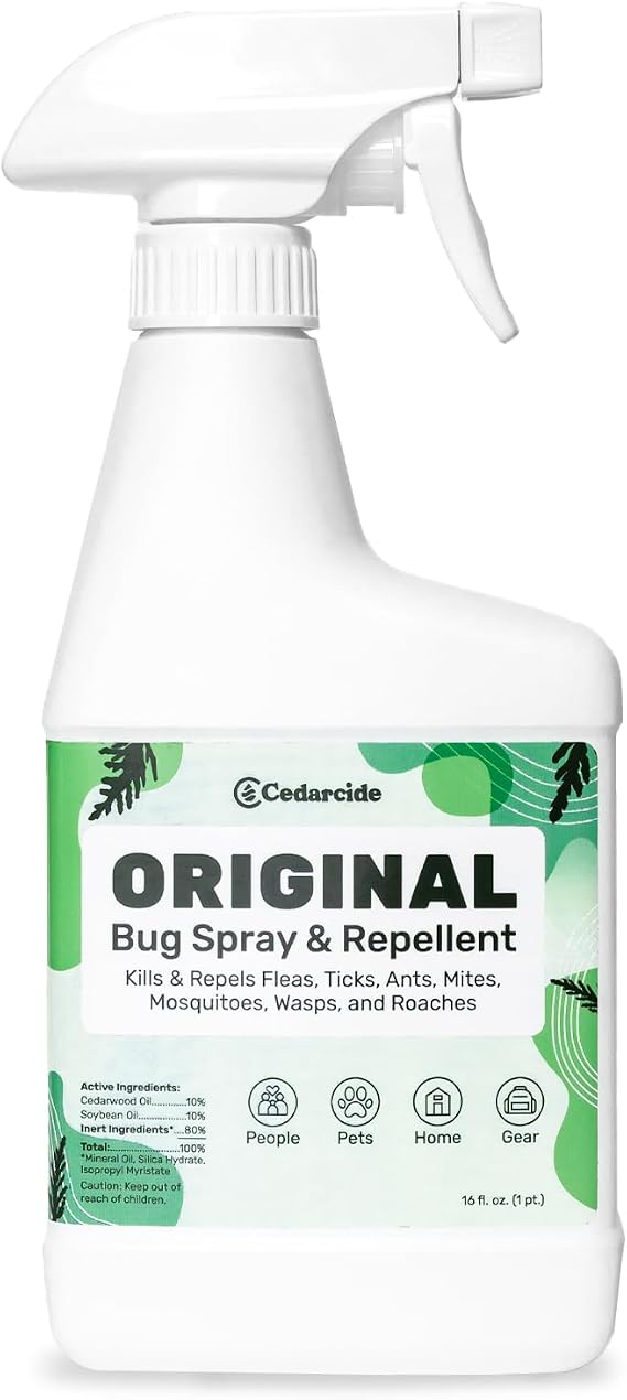 Cedarcide Original Bug Spray | Repel & Kill Fleas, Ticks, Mosquitoes, Mites, Ants & Chiggers | Natural Cedar Oil | Eco-Friendly | Pint (16 Oz.)