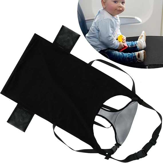 Toddler Airplane Seat Extender - Polyester Kids Airplane Bed with Side Pocket, Breathable Inflatable Foldable, Portable for Long Flight/Road Trip/Car/Carseat, Infant Sleeping Travel Essentials