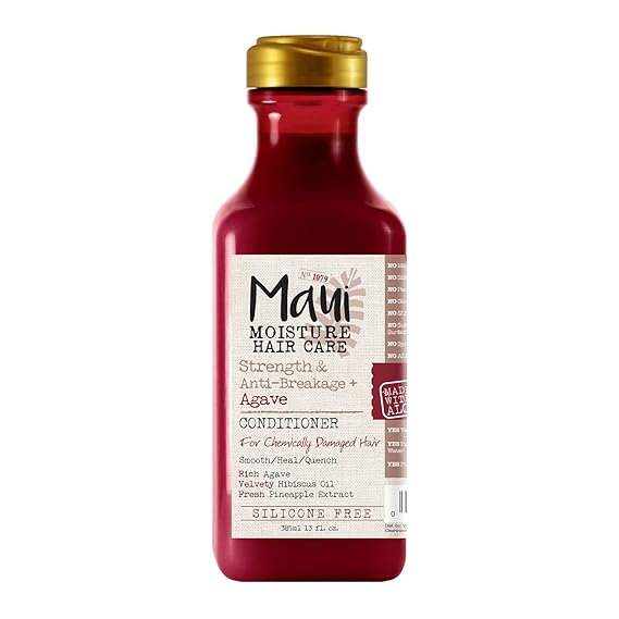 Maui Moisture Strength AntiBreakage + Moisturizing Agave Conditioner for Color Treated or Chemically Damaged Hair Vegan Silicone ParabenFree SulfateFree Surfactants, hibiscus, 13 Fl Oz