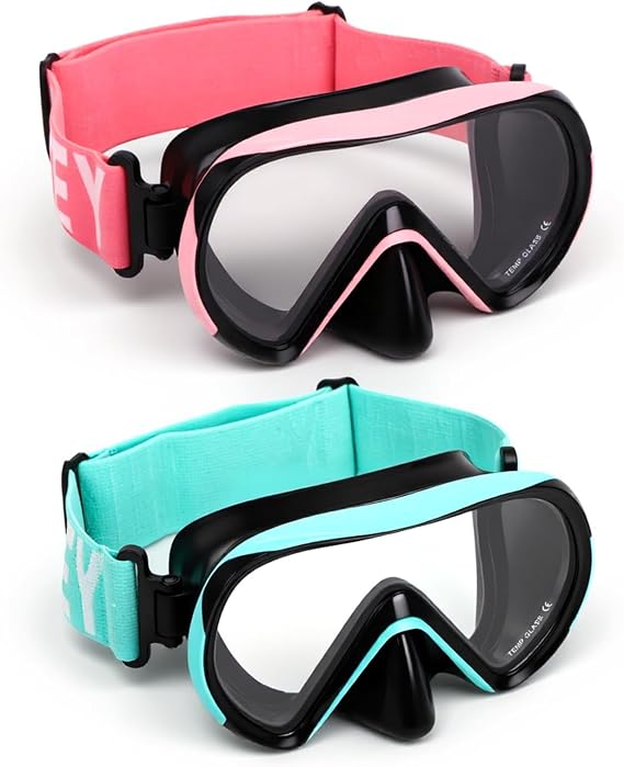 Diving Masks for Kids, Goggles with Nose Cover, Elastic Strap, Tempered Glass, 180 Clear View, Anti-Fog Snorkel Mask for Ages 6-16
