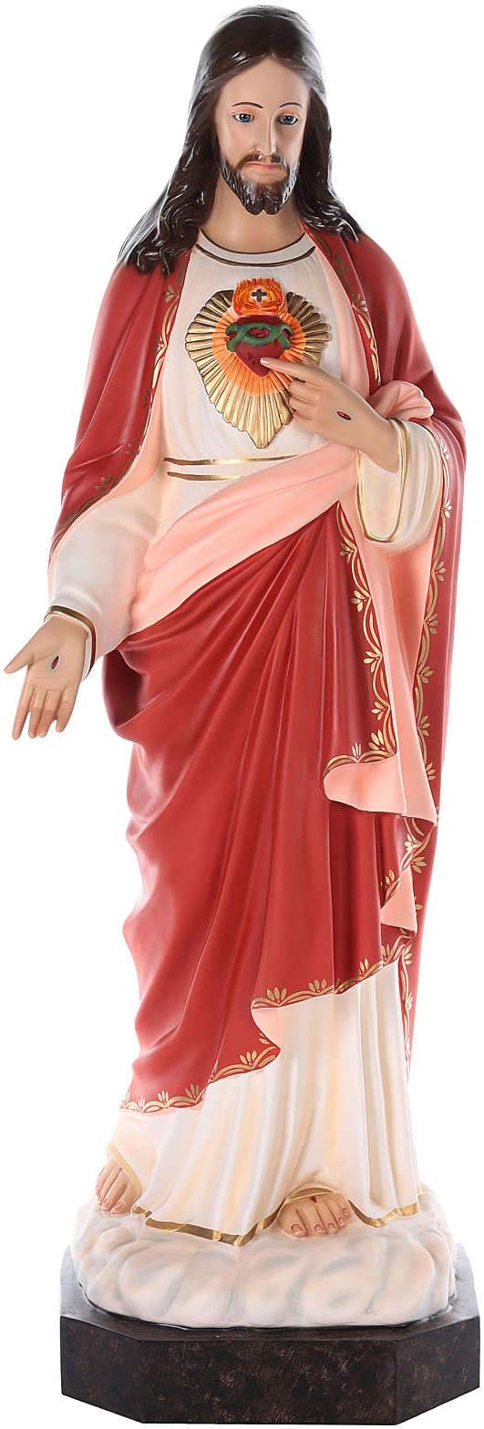 Sacred Heart of Jesus Statue 110 cm, in Colored Fiberglass with Glass Eyes