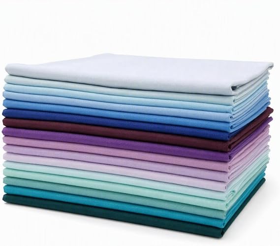 iNee 100% Cotton Fat Quarters Quilting Fabric Bundles, Aurora Solids