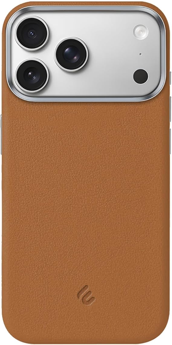 Minesk iPhone 17 Pro / 18 Pro için MagSafe ile Uyumlu Çizilmeyen ve Parmak İzi Tutmayan Deri Görünümlü Metal Tuşlu ve Metal Lens Çerçeveli Hybrid Silikon Kılıf (Taba, 17 Pro/18 Pro)