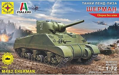 USA M4 Sherman Tank Model Kit 172 Scale Land-Lease USSR Edition - WW2 United States M4A2 Tank Miniatures Plastic Models Kits with Assembly Instructions in The Russian Language