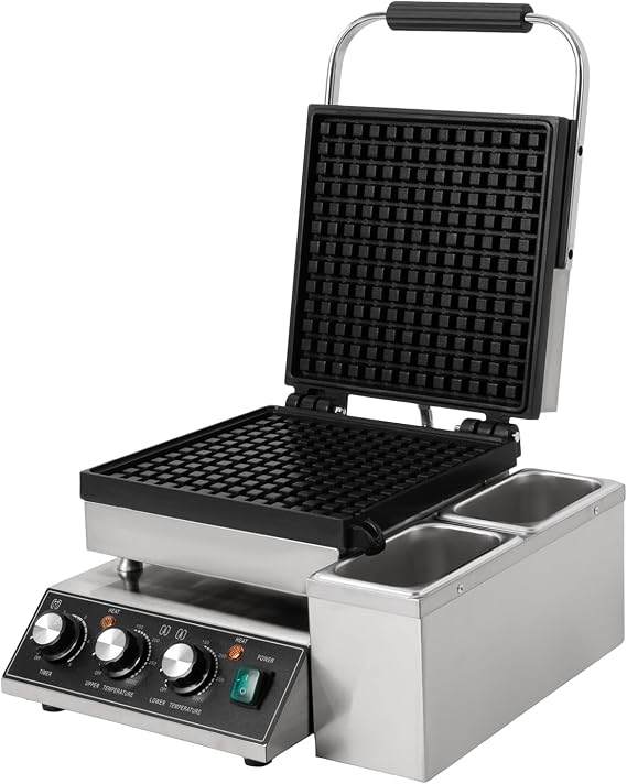 Breakfast Set Stainless Steel Waffle Maker, 2200 Watts Square,Dual Temperature Control 122-572F,Belgian & Classic Waffle Iron withOil Spill Chute, Silver and Black