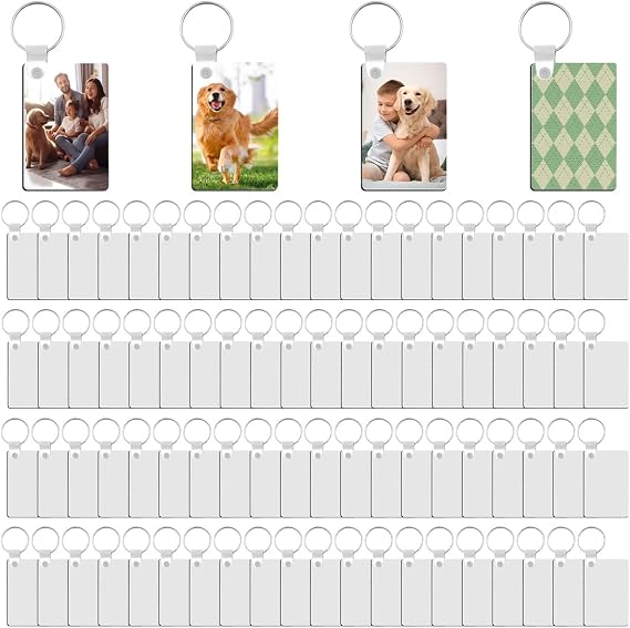Allruyee 240Pcs Sublimation Keychain Blanks Double Sides 80 MDF Sublimation Keychains Blank with 80 Rings and 80 Clips