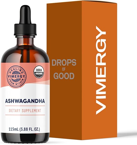 Vimergy USDA Organic Ashwagandha Liquid Extract 57 2mL Servings (220mg Extract per Serving). Stress Adaptogen, Cognitive & Sleep Support. Alcohol-Free, Non-GMO (115 mL)