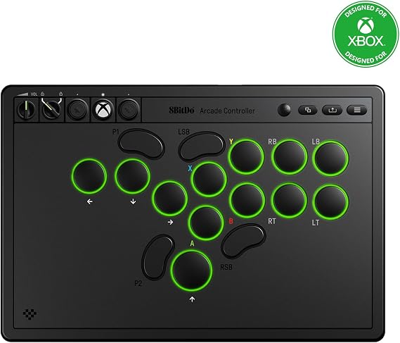 8BitDo オールボタン アーケード コントローラー Xbox Series X|S、Xbox One、PC 対応、2.4G ワイヤレス、薄型メカニカルスイッチ、プログラム可能なボタン、ホットスワップ可能な PCB、RGB 照明 - 公式ライセンス