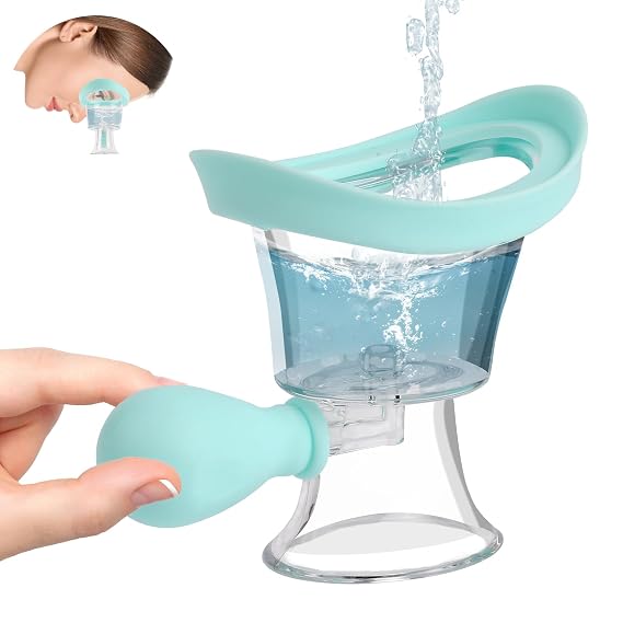 Eye Wash Kit,Silicon Eye Wash Cup Eye Cleaner Supplies Manual Air Pressure Eye Cleaning Cup Tool Eye Wash Bottle Portable Eye Care Device for Soothing Tired Eyes Clean Eye Dust Makeup Irritants (Blue)