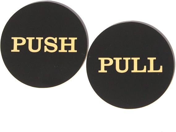 Push Pull Round Door Sign (Black-Gold)