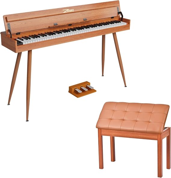 88 Key Full-Weighted Digital Piano with Brown Bench