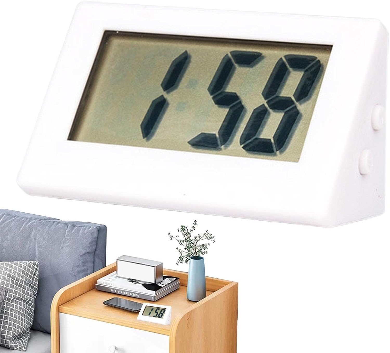 Mini Digital Clock, LCD Ultra Thin Alarm Digital Clock, Electric Alarm Desk Clock, Electronic Digital Silent Clock, Digital Electronic Clock with Button Battery for Office Home Mini Digital Clock