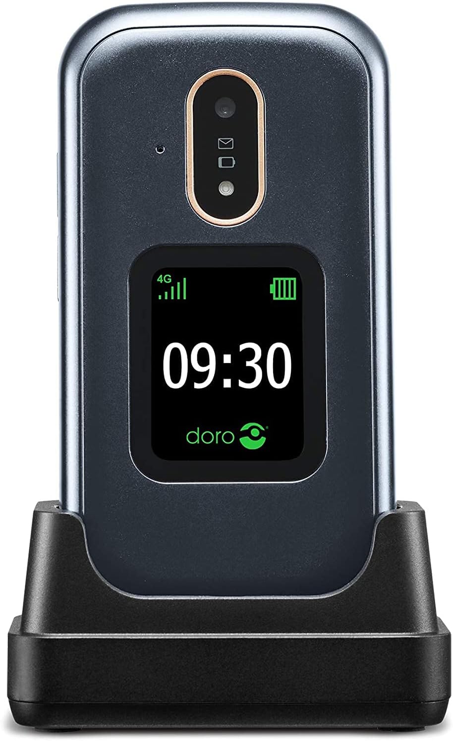 Doro 7080 Unlocked Dual-SIM 4G Clamshell Mobile Phone for Seniors with GPS, WhatsApp for Videocalls, Facebook and Charging Cradle Included [UK and Irish Version] Graphite