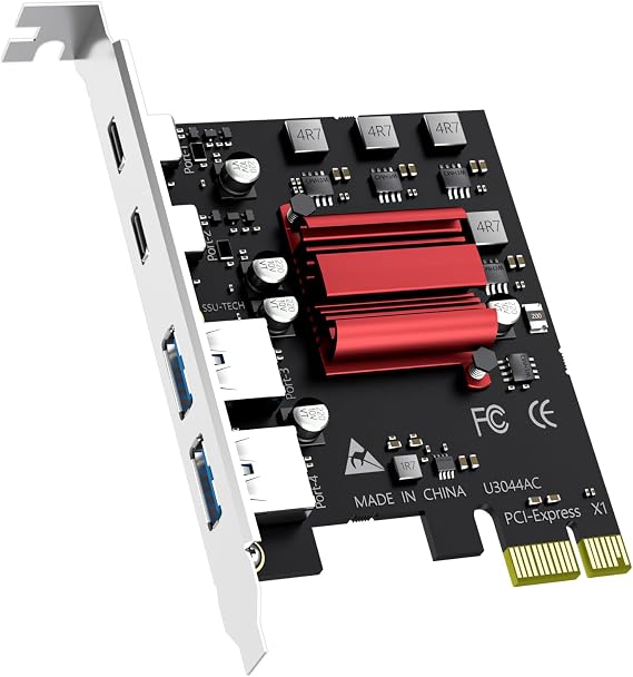GLOTRENDS 4-Port PCIe USB 3.0 Expansion Card (2 x USB-C & 2 x USB-A), 5Gbps USB 3.2 Gen 1 Adapter, Compatible with Windows/Linux(Not for Mac OS)