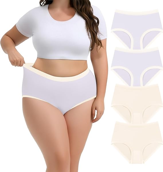 Lastshe Womens Plus Size Seamless Underwear High Waisted Ladies Panty Full Coverage Comfortable Briefs 4 Pack