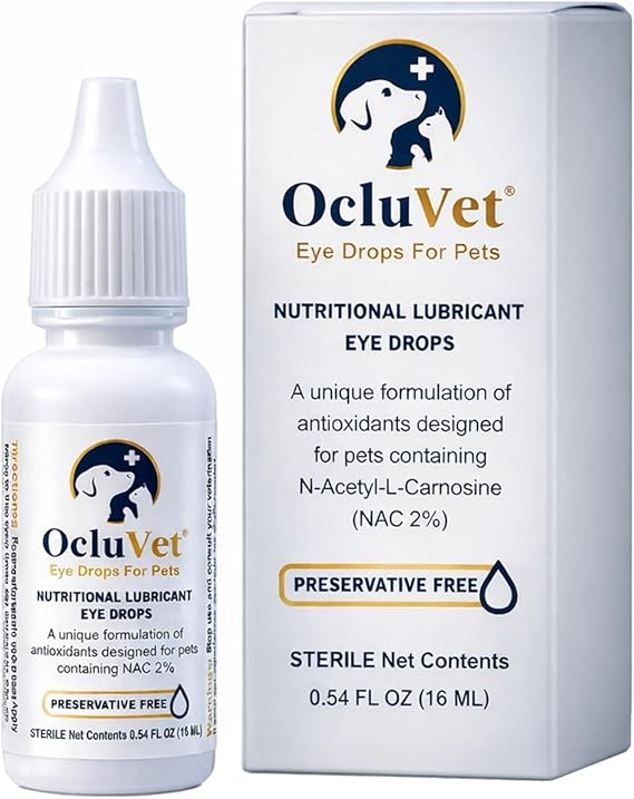 OcluVet Pet Eye Drops for Dogs & Cats, 2% NAC, 16 mL | Preservative-free antioxidant formula with 2% N-Acetyl-L-Carnosine supports eye comfort and clarity; Made in USA