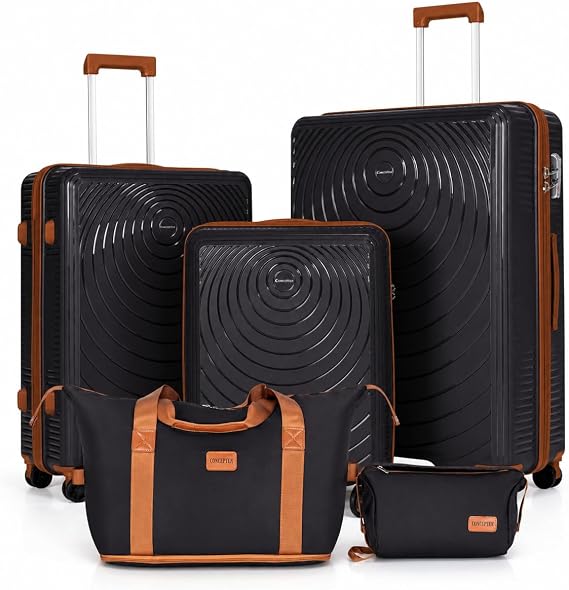 CONCEPTEN Luggage Sets 5 Piece,PP Suitcase Set with Spinner Wheels,TSA Lock