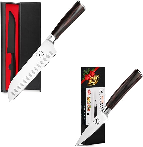 imarku 7 Inch Chef Knife & 3.5 Inch Paring Knife Japanese Stainless Steel Knife, Ergonomic Pakkawood Handle Gifts for Men and Women