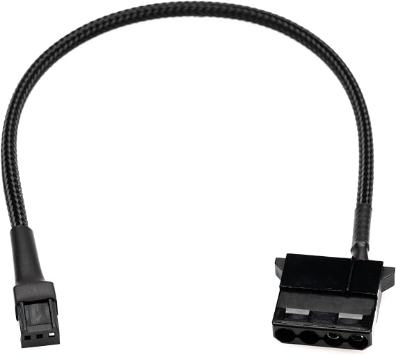 CRJ 3-Pin Fan Header to 12V 4-Pin Molex Power Adapter Cable - 12 inch (30cm), Black Sleeved - Power 4-Pin Peripheral Molex Devices from PC Fan Headers