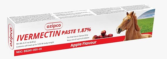 Ivermectin Horse Paste 1.87% | Apple Flavor 6.08g Syringe for Equine Use Only Up to 1250 LB