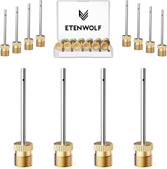 ETENWOLF 12 Pack Brass Ball Pump Needles, No Break Heavy Duty Air Pump Needles for Balls with Storage Case, Compatible with Hand Pump and Electric Pump, Stainless Steel Body