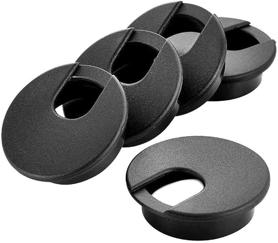 2 Inch Desk Grommet (50mm) - 5 Pack Black Plastic Cable Management Kit, Wire Covers for Cords Pass Through Computer Table, Office Desk Hole Cover for TV Stand & Workstation