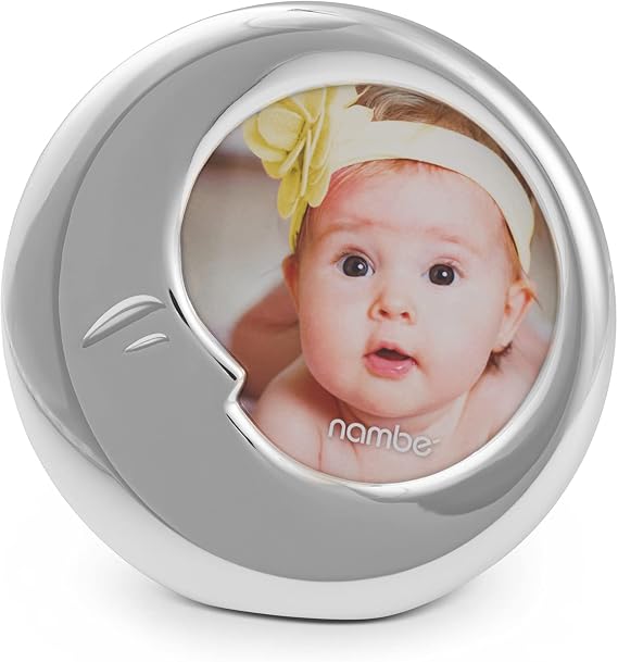 Nambe Moon Collection Silver-Plated Round Photo Frame 6.25" Artistic Crescent Design with Glass Insert Decorative Celestial Accent for Desk, Mantel & Modern Home Decor (Silver)