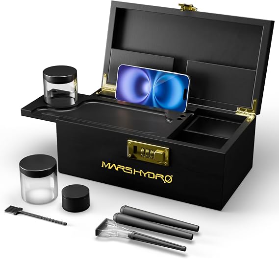 MARS HYDRO Large Bamboo Storage Box with Combination Lock,Stash Box,Home Decorative Box,Great Gift | Storage Box Design, Home Decorative Box, Great Gift Choice, Durable Bamboo Construction