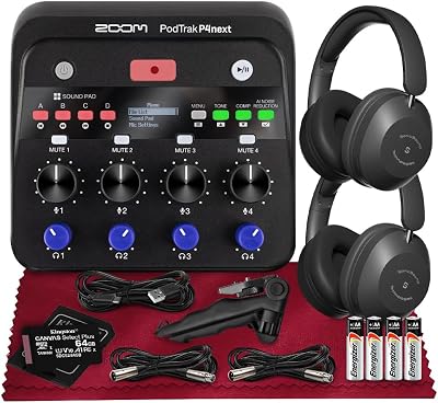 Zoom Podtrak P4next Podcast Recorder, Portable Multitrack Audio Recording w 4 Mic Inputs Includes 2 XLR Cables, 2 Headphones, USB Cable, Tabletop Tripod for Interviews, Remote Guest Recording