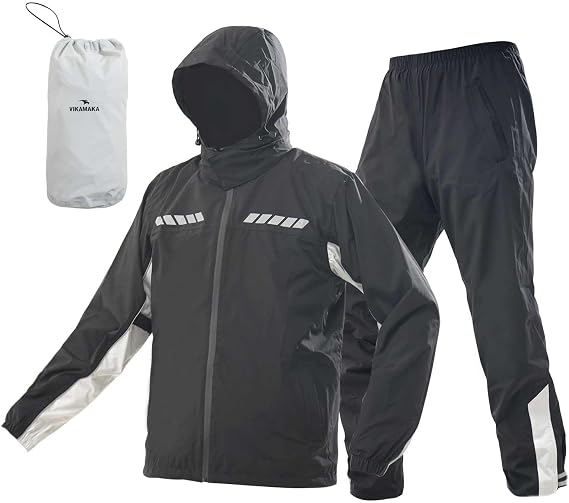 Waterproof Motorcycle Men's Rain Suit, Breathable Lightweight Hooded Reflective Rain Gear, Rain Jacket and Pants for Men