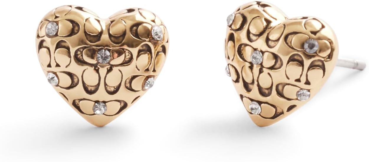 COACH, Women's, Signature Quilted Heart Stud Earrings, Crystal/Gold, One Size