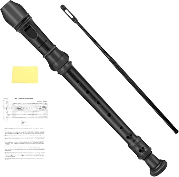 Soulmate Recorder Instrument for Kids Toddler Beginners Students German Style C Key Soprano Recorder Instrument 8 Holes 3 Piece ABS Descant Recorders with Cleaning Kit, Packing Bag (Black)