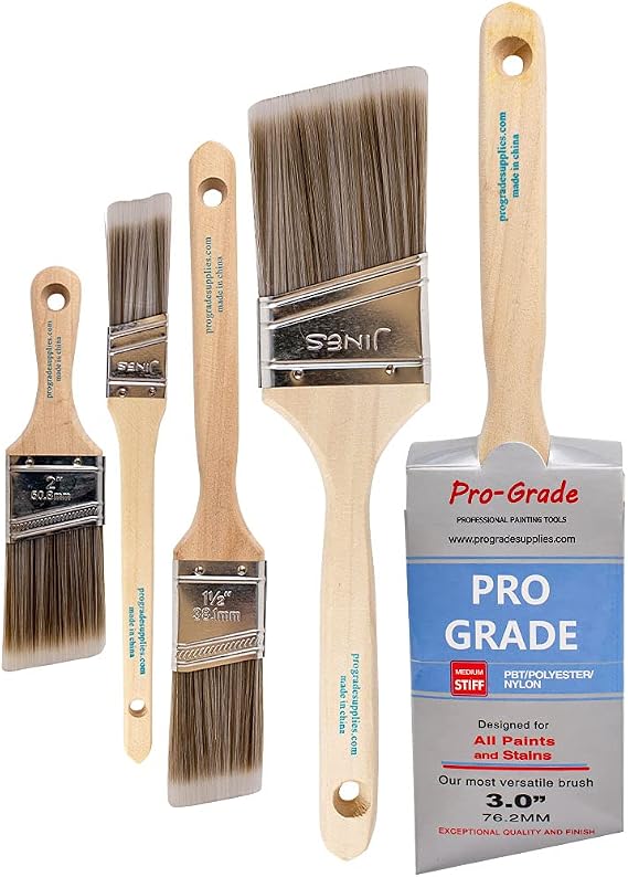 Pro Grade - Paint Brushes - 5 Pack Variety Angle Paint Brushes