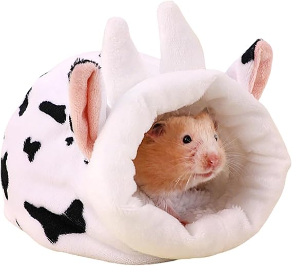 Embhlitfe Large Hamster Bed, Warm Plush Hamster House with Fleece Lining for Syrian Hamsters, Guinea Pigs, Hedgehogs and Small Pets (Black&White)