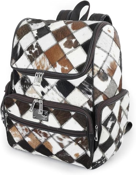 LP-FACON Western Patchwork Cowhide Leather Backpack