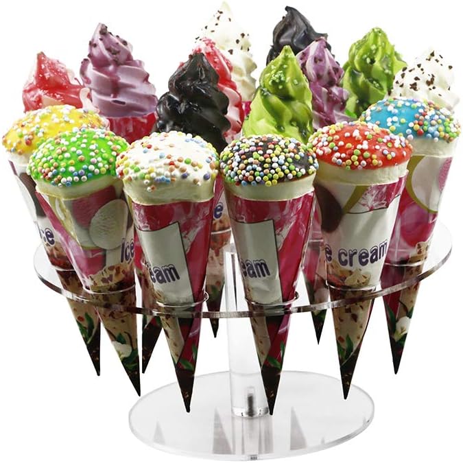 HMROVOOM Ice Cream Cone Holder,2 Packs 16 Holes Ice Cream Cone Holder Stand,Cotton Candy Cones Holder,Acrylic Cone Holder,Cone Holder Stand,Acrylic Ice Cream Cone Stand Holder