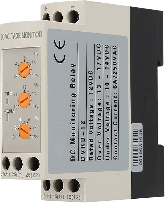 Voltage Monitoring Relay Over Under Voltage Protector 35mm DIN Rail Mount for DC Power Supply and Motor Protection