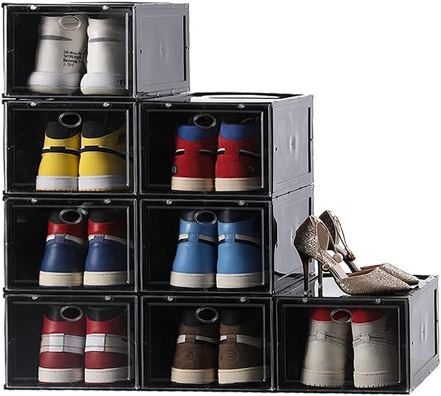 Shoe Box,Set of 8,Stackable Plastic Shoe Box,Drop Front Shoe Box with Clear Lids,As Shoe Storage Box and Shoe Organizer Containers for MenWomen,Fit up to US Size 1213.4”x 9.84”x 7.1