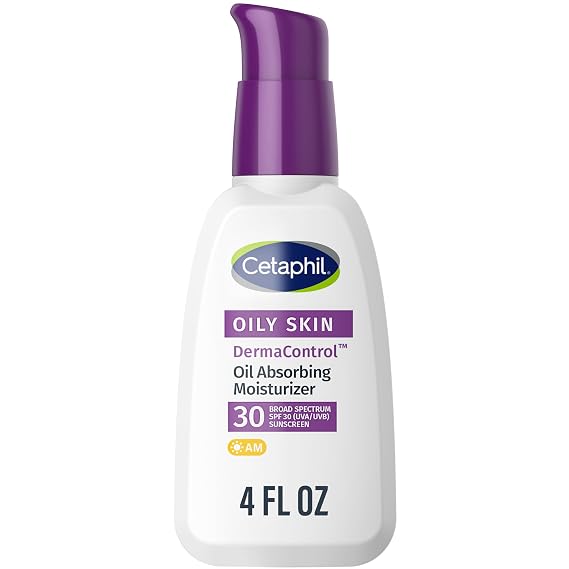 Cetaphil DermaControl Oil Absorbing Moisturizer, SPF 30, Oily Skin, 4oz | Fragrance-Free Daily Face Moisturizer With Sunscreen, Reduces Shine, Hydrates Sensitive Oily Skin, Dermatologist Recommended
