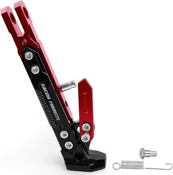 Motorcycle Kickstand Adjustable Tripod Holder Foot Side Stand (Red)