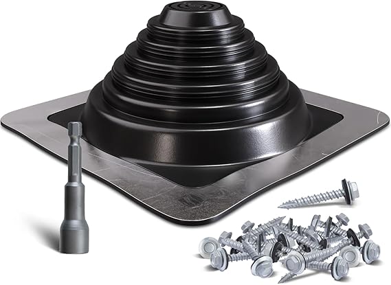 VIVIDA #3 Metal Roof Pipe Flashing, Silicone Roof Vent Boot, Black, 1-Pack | High Temp Silicone Stove Boot, For Tube OD 1/4" to 5", Square Base, Screws & Hex Socket Included