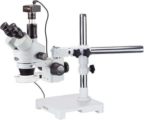 AmScope SM-3TZZ-54S-10M 180X LED Boom Stand Stereo Zoom Microscope + 10MP