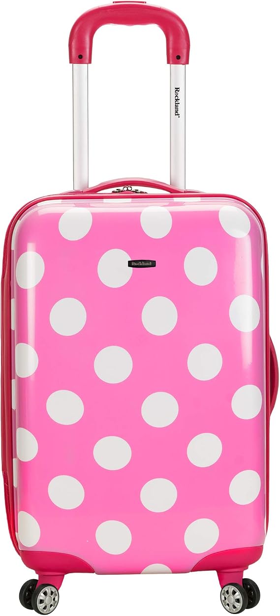 Rockland Laguna Beach Hardside Spinner Wheel Luggage, Pink Dot, Carry-On 20"